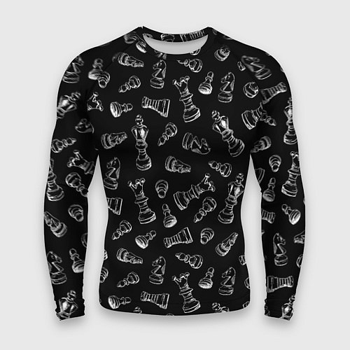 Мужской рашгард Много шахматных фигур на черном паттерне / 3D-принт – фото 1