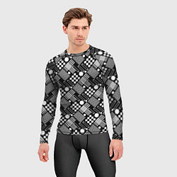 Рашгард мужской Черно белый узор из геометрических фигур, цвет: 3D-принт — фото 2
