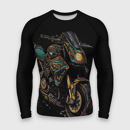 Мужской рашгард Темный мотоцикл на черном фоне / 3D-принт – фото 1