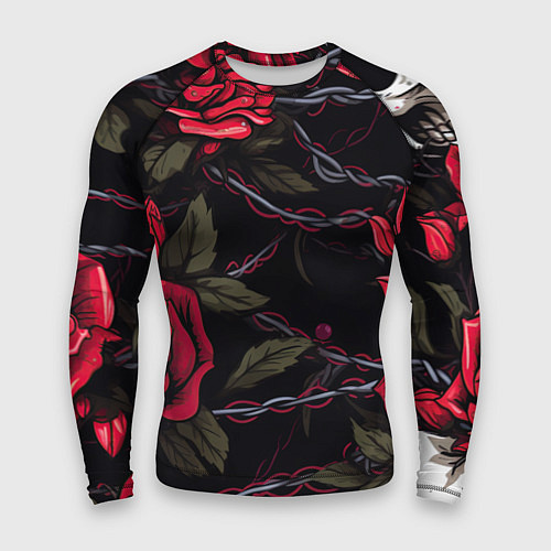 Мужской рашгард Череп и красные розы / 3D-принт – фото 1