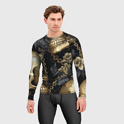 Рашгард мужской Золотые черепа с цепями, цвет: 3D-принт — фото 2
