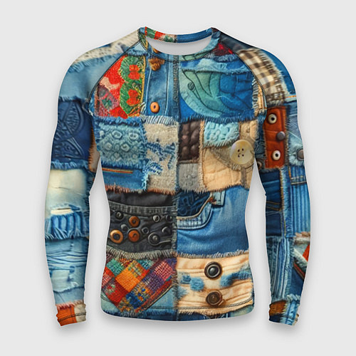 Мужской рашгард Vanguard denim patchwork - ai art / 3D-принт – фото 1