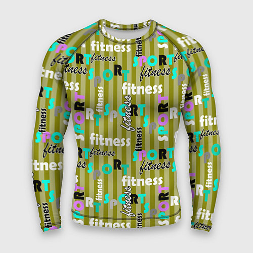 Мужской рашгард Спорт и фитнес оливковый полосатый узор с текстом / 3D-принт – фото 1