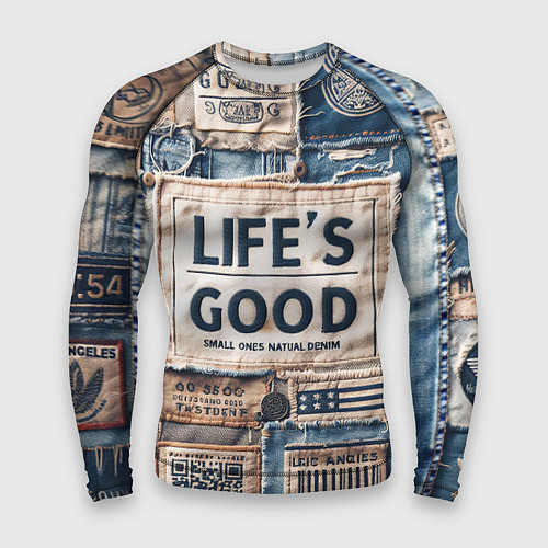 Мужской рашгард Жизнь хороша-пэчворк / 3D-принт – фото 1