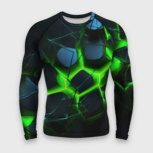 Мужской рашгард Зеленый неон и разлом плит / 3D-принт – фото 1