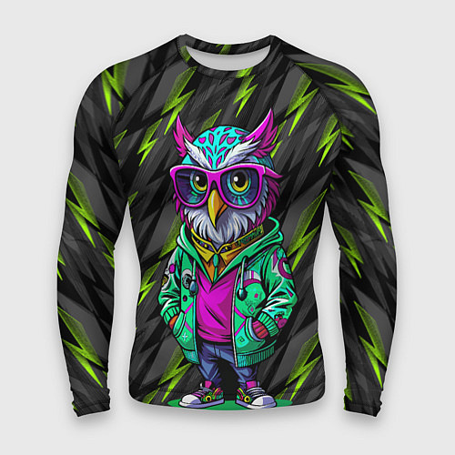 Мужской рашгард Модная сова и зеленые молнии / 3D-принт – фото 1