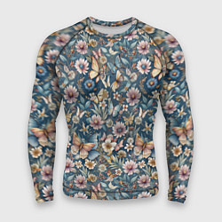 Мужской рашгард Летний узор с цветами и бабочками