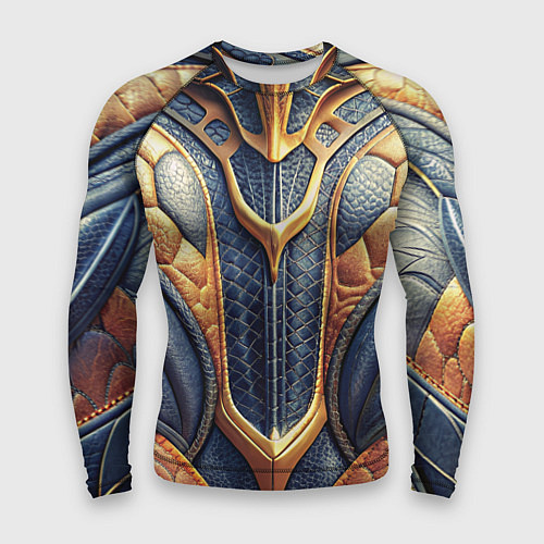 Мужской рашгард Темная кожаная броня с желтой оплеткой / 3D-принт – фото 1