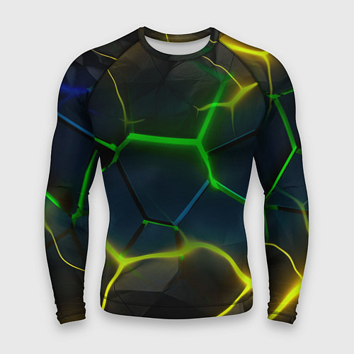 Мужской рашгард Неоновые яркие зеленые плиты с желтым светом / 3D-принт – фото 1