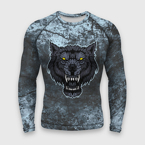 Мужской рашгард Темно-синий злой волк на абстрактном фоне / 3D-принт – фото 1