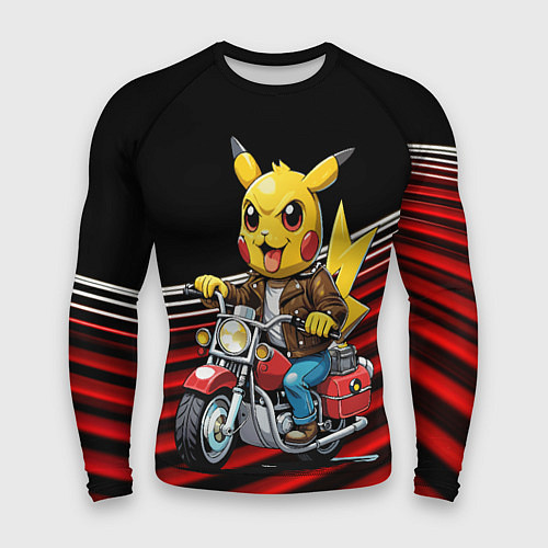 Мужской рашгард Пикачу байкер на мотоцикле / 3D-принт – фото 1
