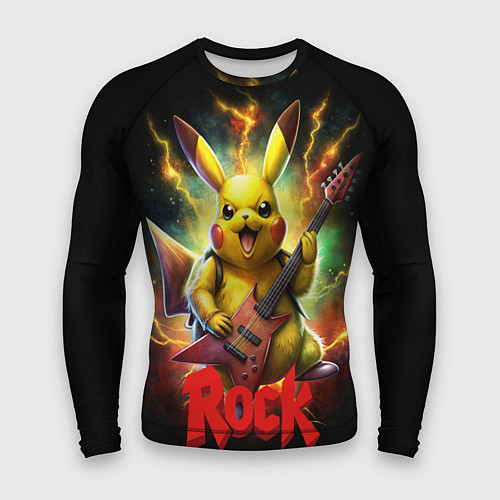 Мужской рашгард Пикачу рок звезда с электрогитарой / 3D-принт – фото 1