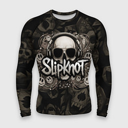 Рашгард мужской Slipknot на фоне черепа в очках и наушниках, цвет: 3D-принт