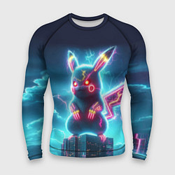 Рашгард мужской Пикадзила на крыше небоскрёба - неоновое свечение:, цвет: 3D-принт