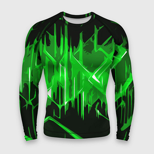 Мужской рашгард Зелёная агрессивная абстракция на чёрном фоне / 3D-принт – фото 1