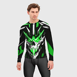 Рашгард мужской Абстрактный белый череп и зелёные полосы, цвет: 3D-принт — фото 2