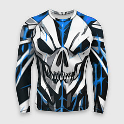 Мужской рашгард Белый череп и синие полосы на чёрном фоне