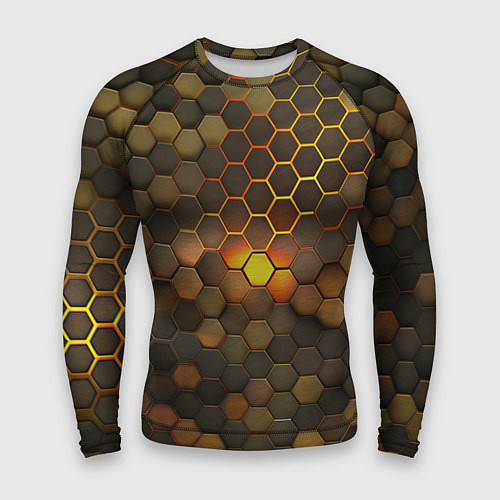 Мужской рашгард Светящиеся коричневый соты - тепловая энергия / 3D-принт – фото 1