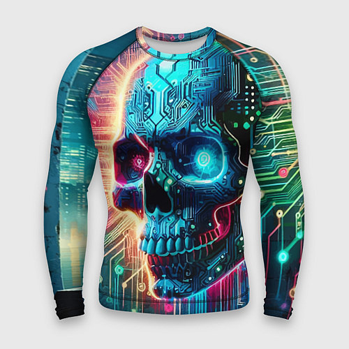 Мужской рашгард Cool cyber skull - neon glow / 3D-принт – фото 1