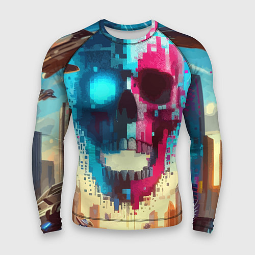 Мужской рашгард Cool vanguard neon cyber skull - ai art / 3D-принт – фото 1