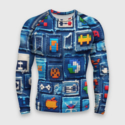 Мужской рашгард Пиксельные символы на пэчворк