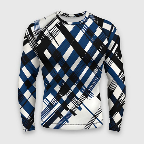 Мужской рашгард Косая клетка бело-синяя / 3D-принт – фото 1