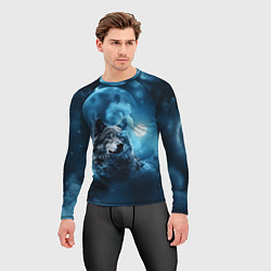 Рашгард мужской Волк ночное синее небо, цвет: 3D-принт — фото 2