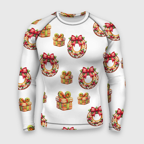Мужской рашгард Много новогодних пончиков и подарков с бантиком и / 3D-принт – фото 1