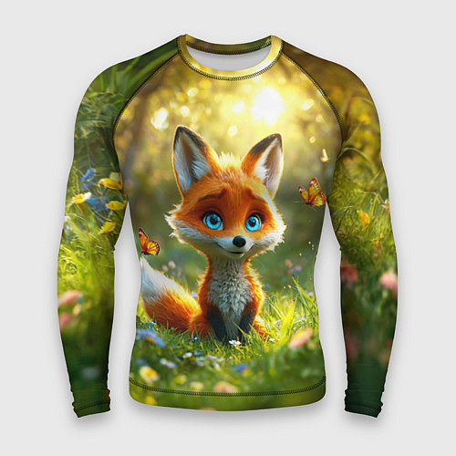 Мужской рашгард Рыжая лисичка и бабочки / 3D-принт – фото 1
