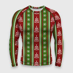 Мужской рашгард Новогодний полосатый узор с ёлками и снежинками