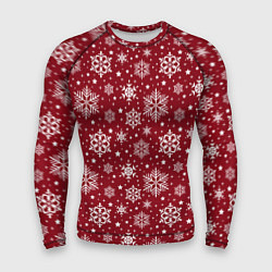 Рашгард мужской Новогодний узор - белые снежинки на красном фоне, цвет: 3D-принт