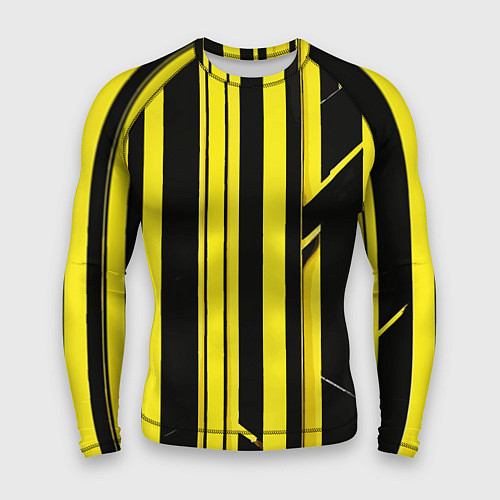 Мужской рашгард Толстые жёлтые полосы на чёрном фоне / 3D-принт – фото 1