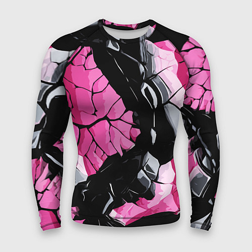 Мужской рашгард Чёрные линии на чёрно-розовом фоне / 3D-принт – фото 1