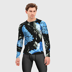 Рашгард мужской Чёрные линии на чёрно-синем фоне, цвет: 3D-принт — фото 2