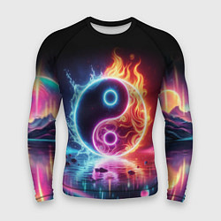 Рашгард мужской Инь янь - неоновый космос, цвет: 3D-принт