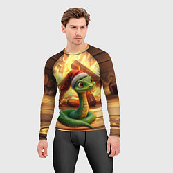 Рашгард мужской Зеленая новогодняя змея 2025 года, цвет: 3D-принт — фото 2