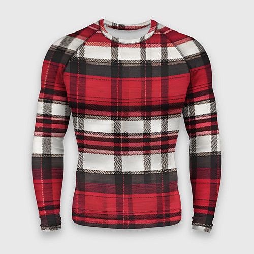 Мужской рашгард Красно-белая ткань в клетку / 3D-принт – фото 1