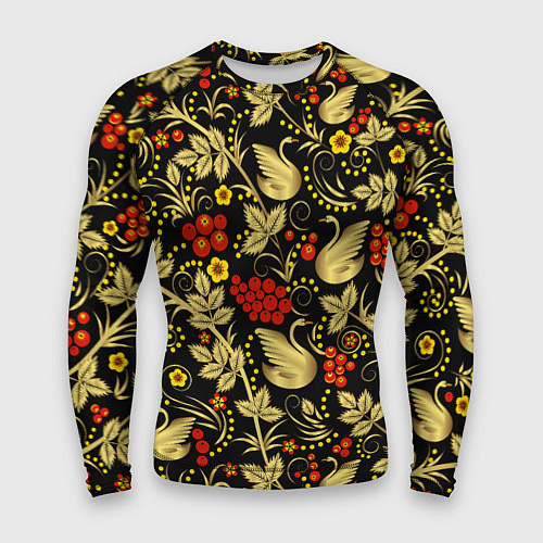 Мужской рашгард Русская роспись - позолота с лебедями / 3D-принт – фото 1