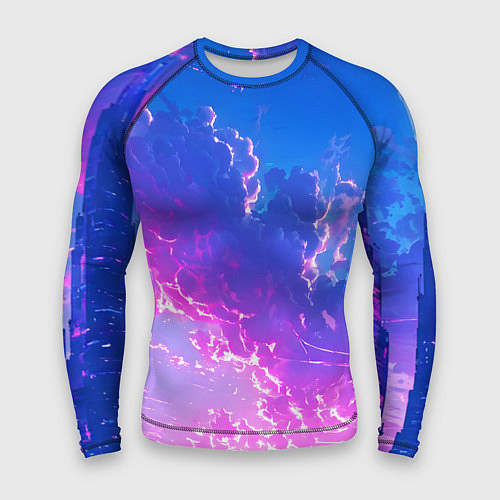 Мужской рашгард Розовые тучи на голубом небе киберпанк / 3D-принт – фото 1