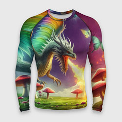 Мужской рашгард Огнедышащий дракон на грибной поляне