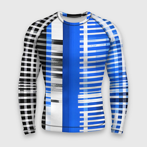 Мужской рашгард White stripes on a black and blue background / 3D-принт – фото 1