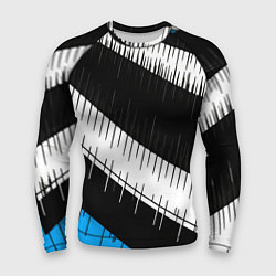 Мужской рашгард Диагональные чёрно-белые полосы на синем фоне