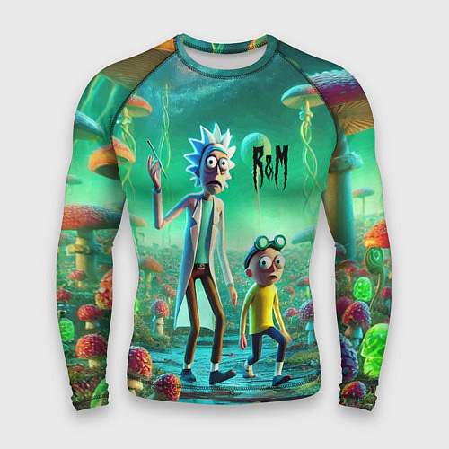 Мужской рашгард Рик и Морти изучают планету мухоморов - нейроарт ф / 3D-принт – фото 1
