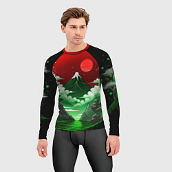 Рашгард мужской Япония красно-зеленая природа, цвет: 3D-принт — фото 2