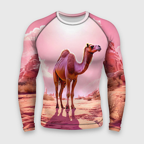 Мужской рашгард Верблюд в розовой пустыне / 3D-принт – фото 1