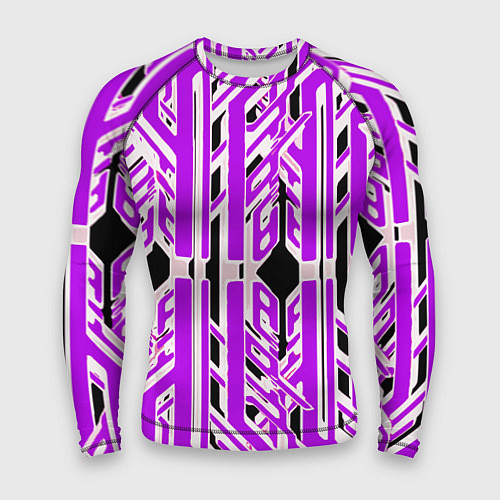 Мужской рашгард Бело-фиолетовые техно полосы на чёрном фоне / 3D-принт – фото 1