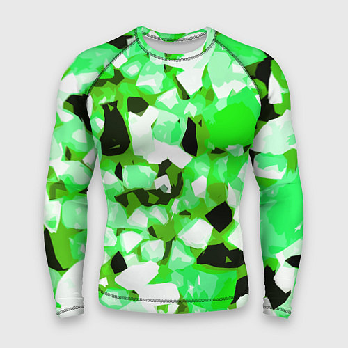 Мужской рашгард Green and white abstraction on a black background / 3D-принт – фото 1
