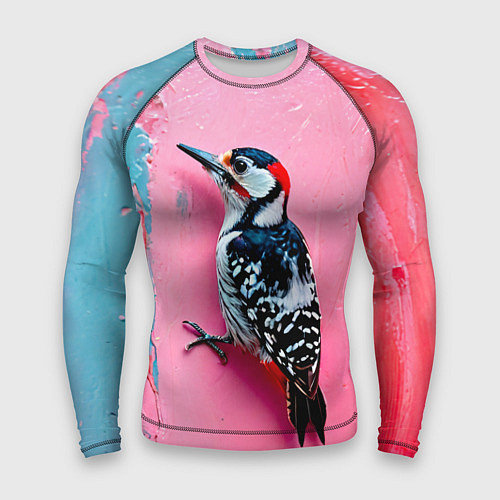 Мужской рашгард Дятел на розовой стене / 3D-принт – фото 1
