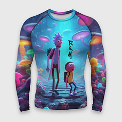 Рашгард мужской Рик и Морти на планете неоновых грибов - нейроарт, цвет: 3D-принт