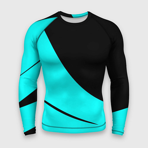 Мужской рашгард Чёрный и неоновый голубой двуцветный с полосой / 3D-принт – фото 1